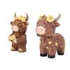 Flower Highland Cow Statue Cute Small Animal Figurines for Home Garden Kitchen Office