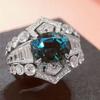 Exaggerated Court Style Ocean Blue Zircon Geometric Ellipse High-end Ring Design, Jewelry and Accessories