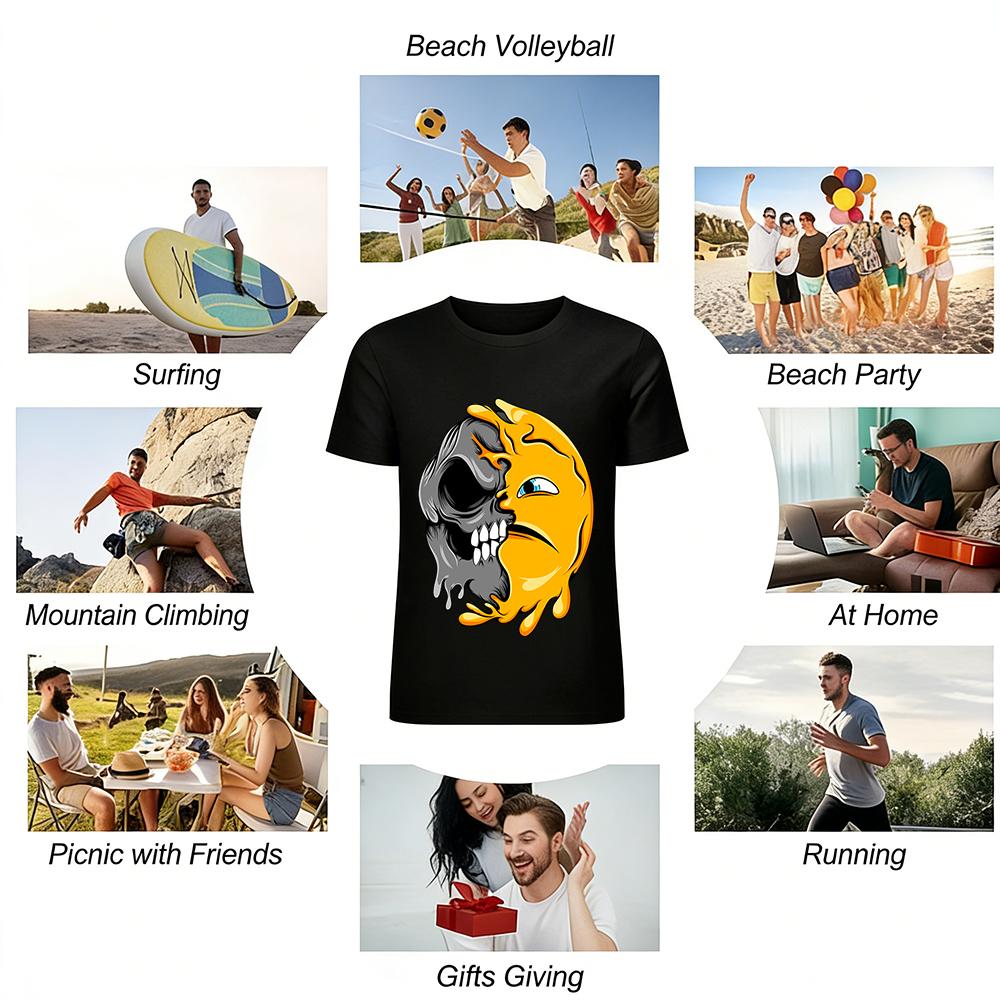 Melting Skull Smiley Print Trendy Casual Short Sleeve T-Shirt Pure Cotton T-shirt