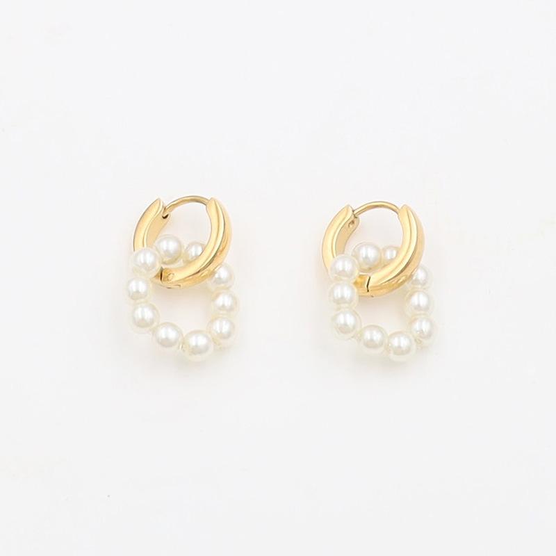 Stylish And Simple Titanium Steel Earrings Do Not Fade 18K Titanium Steel Round Pearl Earrings For Women