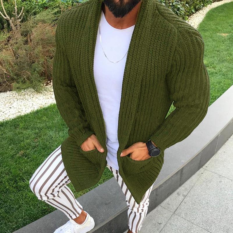 

2025 Зима Новый Вязаный Кардиган Длинный Рукав Приталенный Свитер XXXL армия зеленый