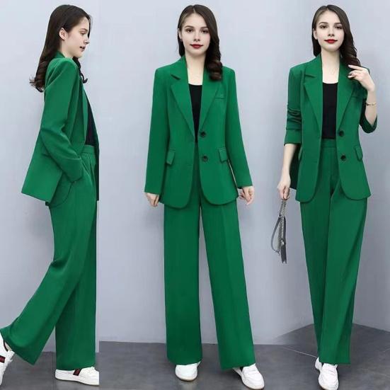 Women's Formal Coat and Pants Set with Lapel and Single Button Jacket