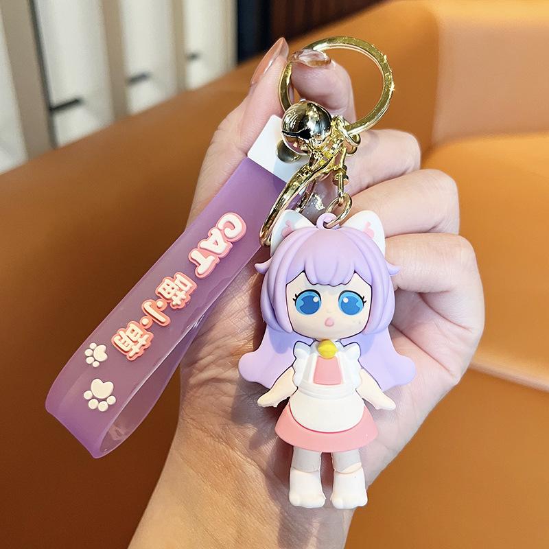 Cartoon Girl Keychain Creative Cat Cute Fun Bag Pendant Trinket Exquisite Cute Car Keychain