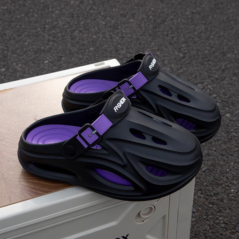 Pánské prodyšné zahradní pantofle: Neformální plážové sandály na silné podrážce, pantofle s kulatou špičkou, letní obuv.