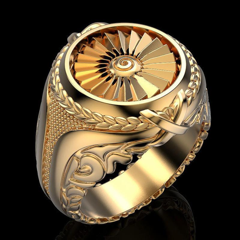 Sterling Silver Ring Punk Gear Men's 18K Gold Ring Party Wedding Glamour Jewelry Gift