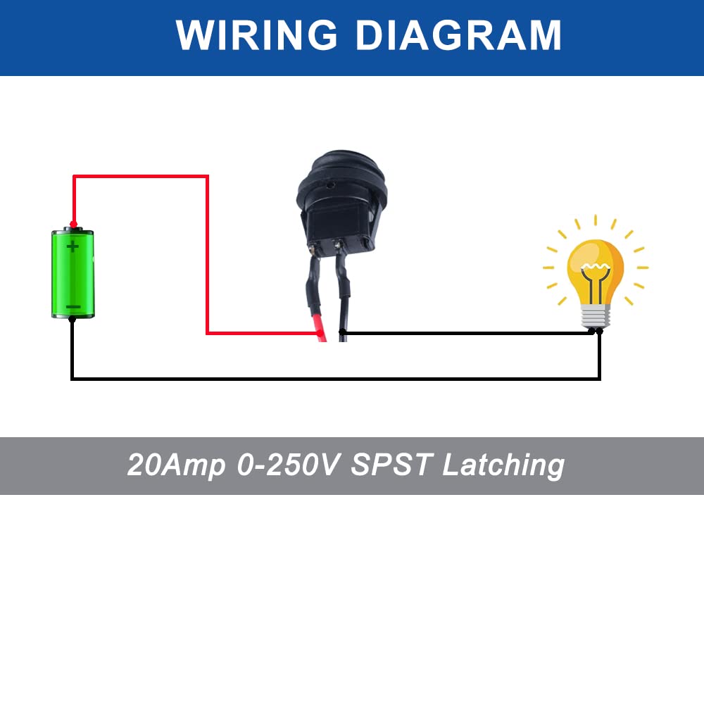 Waterproof 20A ON-Off Round Rocker Toggle Switch 2 Pins 2 Positions 12V 24V 110V 220V with Pre-solderd Cable for Auto Car Marine (5Pcs Black Without