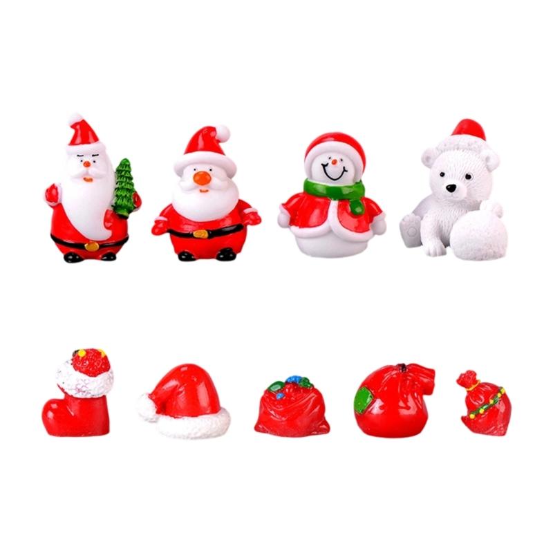 Set of 9 Christmas Resin Miniature Sculptures Santa Snowman Set Handcrafted Desktop Decors for Holiday Festives Gift 1