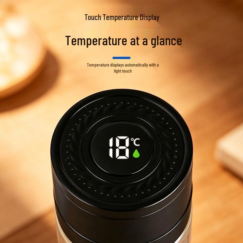 Men's Business Tea Infuser: Portable Double-Layer Glass Cup with Smart Temperature Display, Heat Insulation, and Anti-Scald Design.