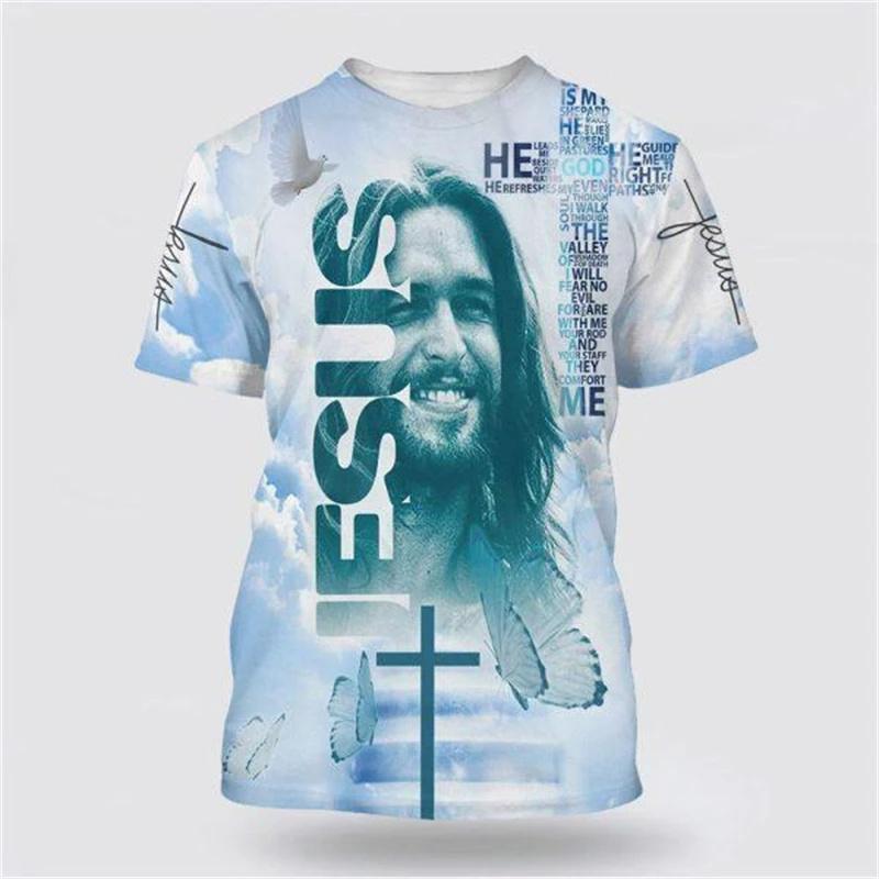 God Religion 3D Printed T-Shirt for Men Christ Jesus Pattern Street Short Sleeve Loose Oversized Tops Tees Daily Casual T Shirts