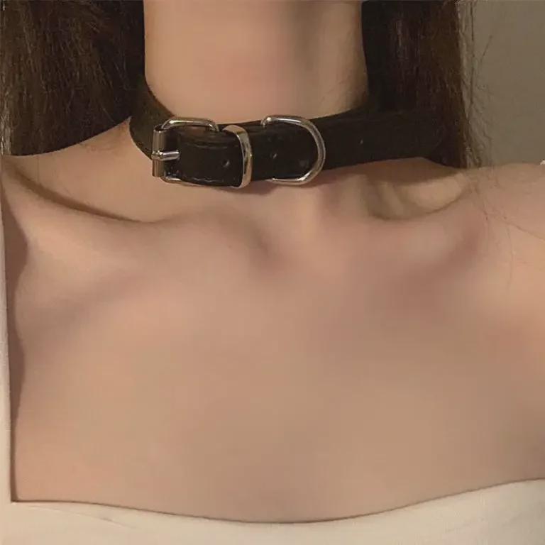 Unisex Leather Punk Choker with Chain Strap - Niche Design