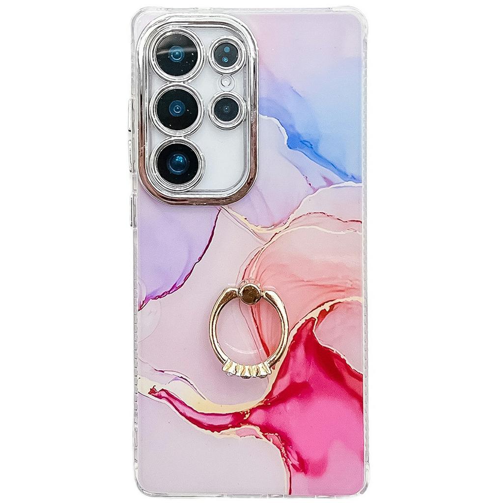 For Samsung Galaxy S25 Ultra Case with Kickstand IMD Marble Pattern Electroplated Phone Cover
