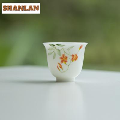 2 Stück/Los Weißes Porzellan Handbemalte Blumen Teetasse Vintage Teeschale Wasserkrug Meditationsbecher Jianzhan Geschirr Zubehör 45ml