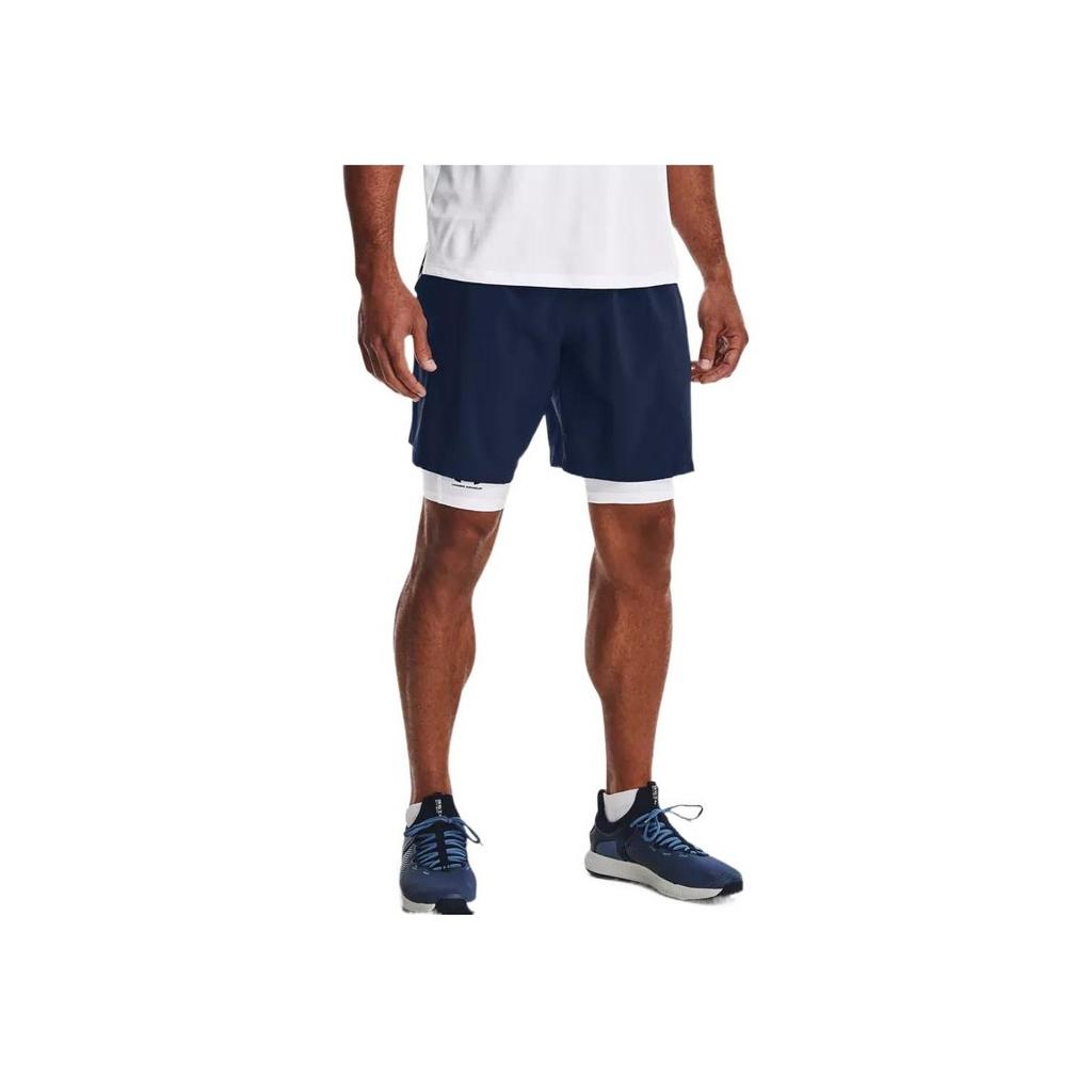 Under Armour Printed Solid Mid-Waist Fitted Woven Sports Shorts Men Bottoms Academy-Blue 1370388-408