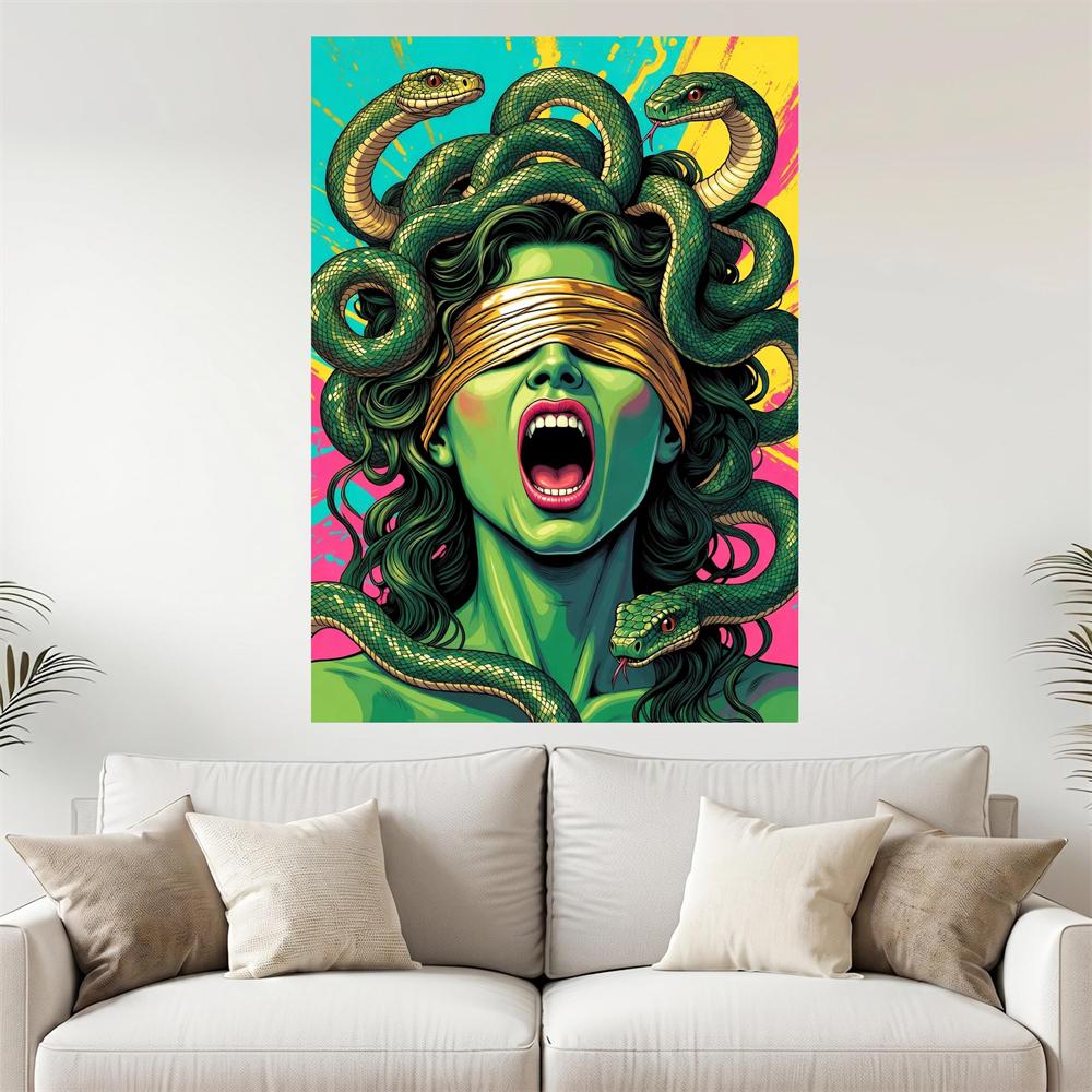 Contemporary Medusa Portrait Canvas Painting Mythological Snake Hair Wall Art Prints Bold Colorful Home Decor Modern Fantasy Art