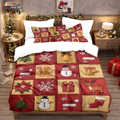 Bett 3-teilig Weihnachtskissenbezug Bettbezug Digitaldruck Dreiteilige Heimtextilie