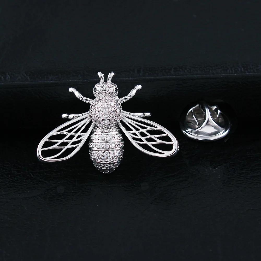Trendy Animal Crystal Bee Brooch Metal Zircon Lapel Pins Men's Suit Shirt Small Collar Pin Corsage Jewelry for Women Accessories