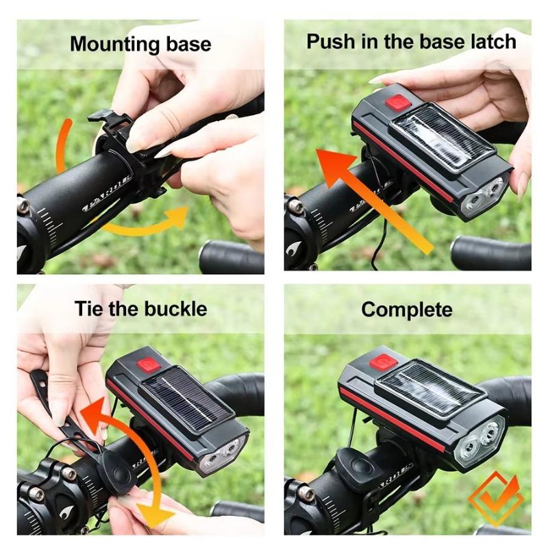 Bicycle Headlight with Horn 120DB Horn Solar Charging Ultralight Bike Headlight MTB Road Bike Front Lamp Flashlight Bike Light