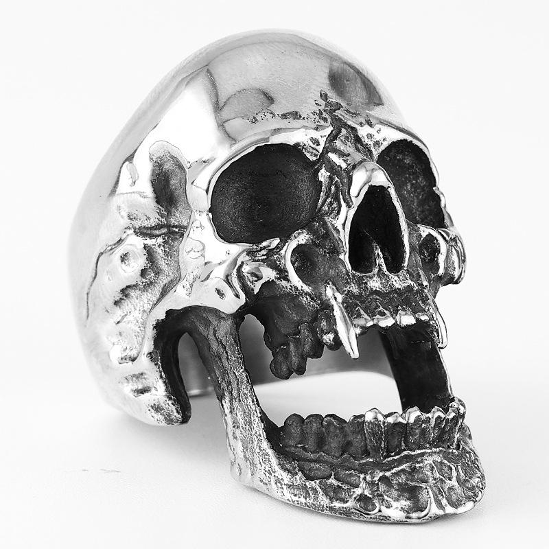 Gothic Long Tooth Zombie Skull Ring for Men Black Stainless Steel Jewelry Punk Gothic No. 7