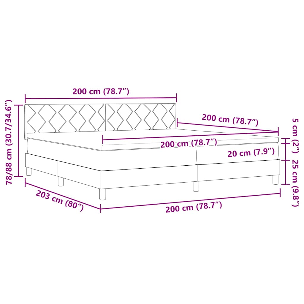LED Box Spring Bed with Headboard Dark Grey 200 X 200 Cm Velvet