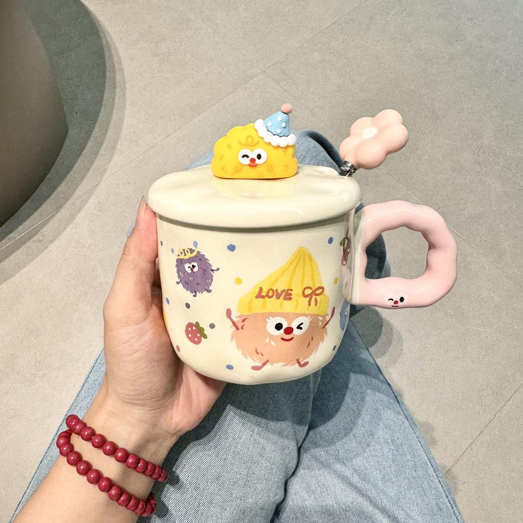 High-value Ceramic Cup with Lid and Spoon, Cute Water Cup, Female Mug, Home Office Coffee, Breakfast Cup