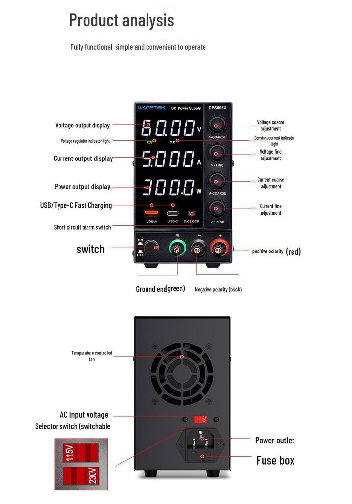 Adjustable DC Regulated Switching Power Supply DPS3010U for Laptop, Phone Repair, and Battery Charging.