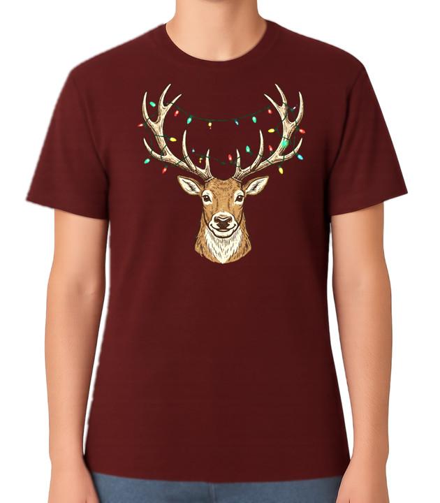

Reindeer Christmas Lights T-Shirt Santa Merry Xmas Men Ladies Top Deer Tee 5XL різнокольоровий