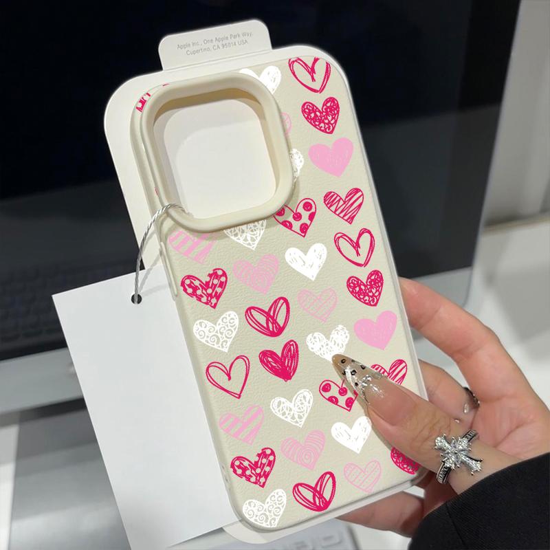 Pinker Liebesherzen-Druck Ledertextur TPU Matte Hülle Für iPhone 16 Pro Max 15 Pro 14 13 12 11 Weich Schlank Stoßfest Handyhülle