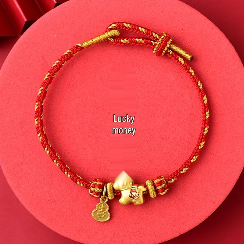 Red String Bracelet for Year of the Horse: Matte Gold-Plated Hand-Woven Accessory - Good Luck Gift