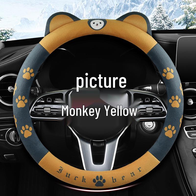 Winter Cartoon Plush Steering Wheel Cover, Fits 37-38CM