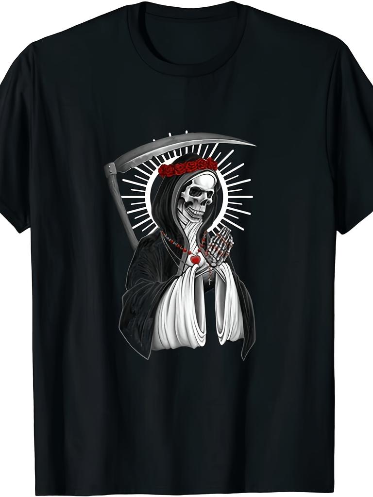 NEW LIMITED Santa Muerte Mexican Folk Art Tshirt Gothic La Calavera Catrina Design with Skull Scythe