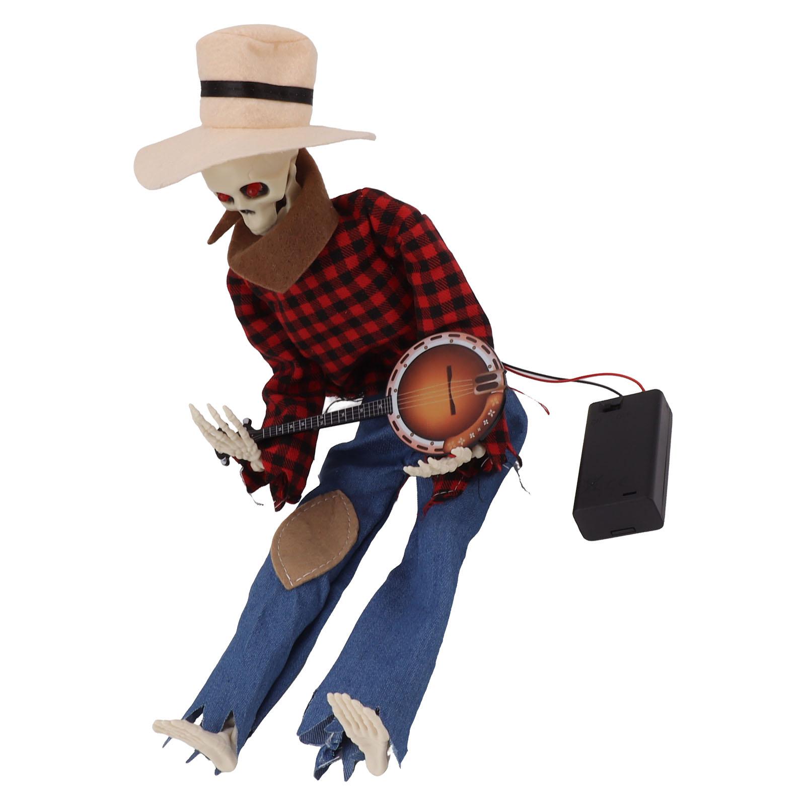 Halloween Cowboy Skull Statue Luminous Eyeball Simulation Halloween Cowboy Skeletons Ornaments for Desktop Decoration