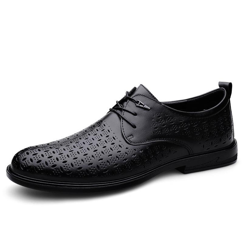 Men's Business Leather Shoes Summer First Layer Cowhide Hole Shoes Breathable Office Leather Shoes Hollow Small Leather Shoes