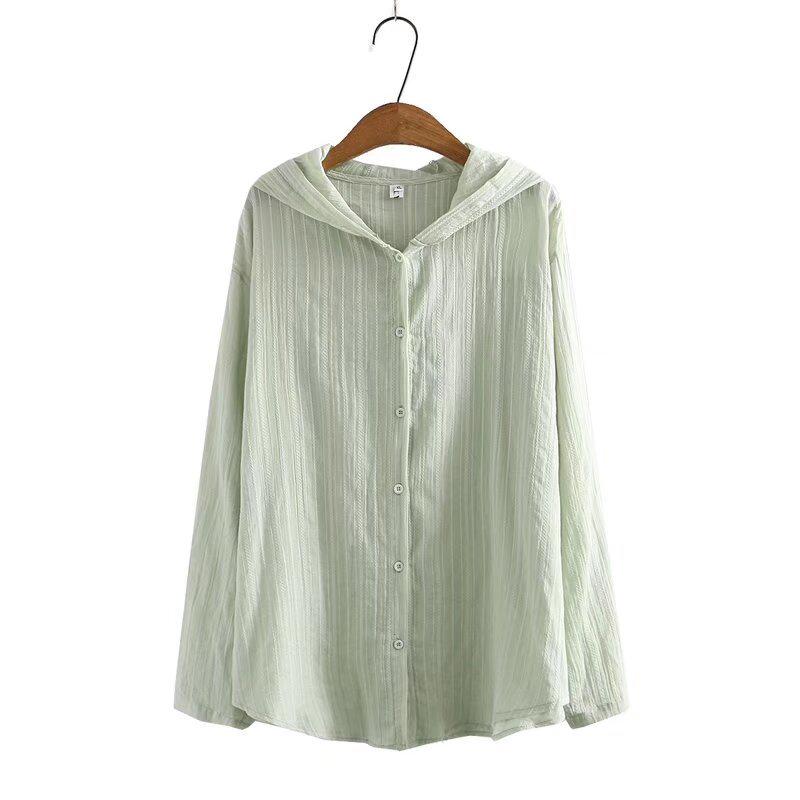 

Plus Size Floral Sun Protection Hoodie for Women - Long Sleeve Cotton Shirt 833, Spring/Summer 2022 Collection. 4XL зелений
