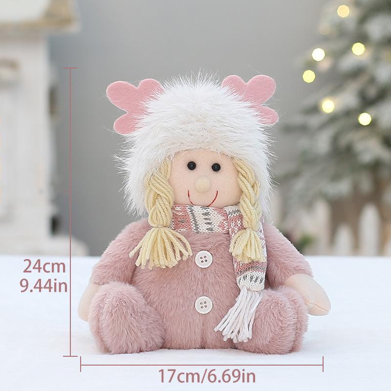 Růžový vánoční látkový panáček s parohy - Stojící ozdoba pro chlapce nebo dívku