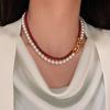 Double-Layer Shijia Pearl Red Agate Necklace, Slightly Inlaid With 8-Character Buckle, Chalcedony Collarbone Chain, Tiger'S Eye Stone, Black Agate