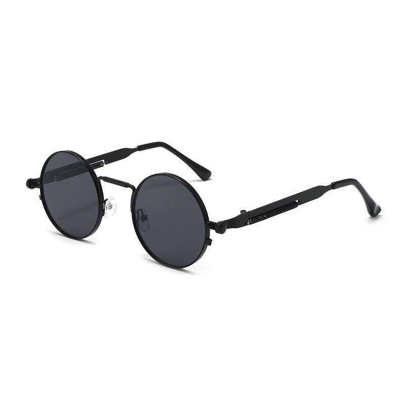 Steampunk Retro Round Sunglasses with Spring Temple for Men and Women