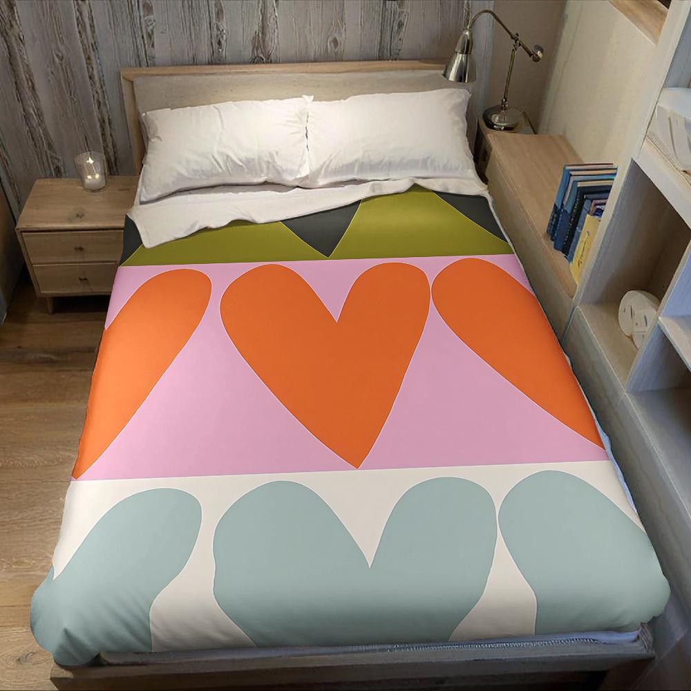 Retro Multi Color Heart Layers Flannel Blanket Warm Soft Halloween Christmas Couch Warm Cozy Decorative Decor for All Season