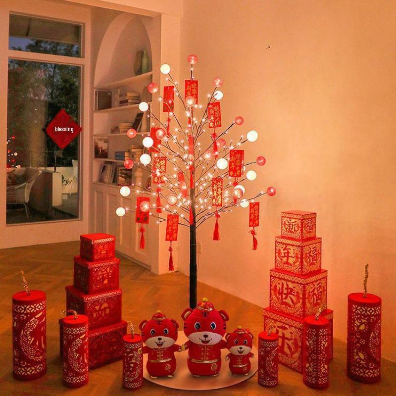 Chinese New Year Festive Decorations: Red Packet Tree & Lanterns for Home and Living Room