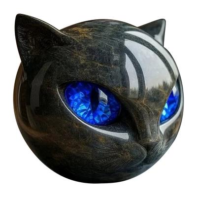 Resin Cat Head Stone Decorative Art Statue Cat Stone Statute for Halloween Bedroom Bookshelf Decoration