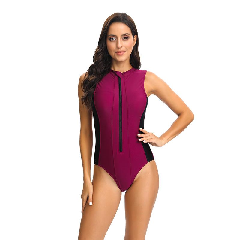 

Европейский и американский новый безрукавный купальник на молнии однотонный женский XXL