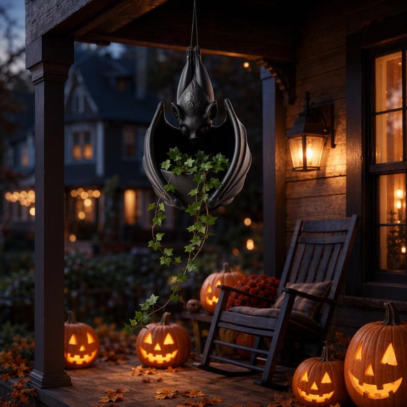 3D Printing Gothic Style Bat Hanging Planter Creative Whimsical Hanging Planter Black Plastic Bat Wing Flowerpot