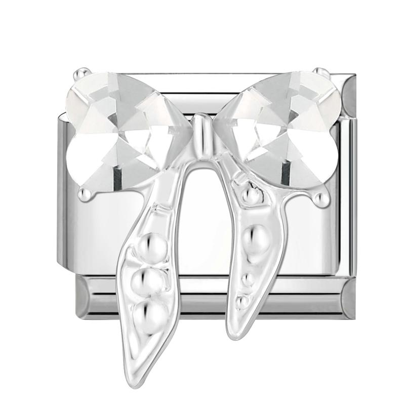 Zircone Brillante Farfalla Fiocco Cuore Link Charm Italiani Adatti per Bracciale in Acciaio Inossidabile da 9mm Gioielli da Donna Fai da Te Creazione Regali