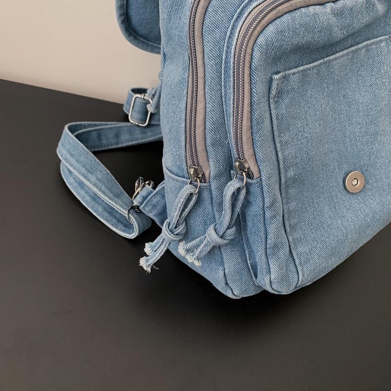 Vintage Solid Color Denim Backpack Large Capacity Multifunctional Chest Bag
