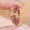 Trendy Crystal Rose Red Zircon Stone Vintage Gold Wedding Bands Engagement Rings For Women Men Minimalist Jewelry