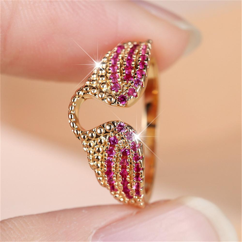 Trendy Crystal Rose Red Zircon Stone Vintage Gold Wedding Bands Engagement Rings For Women Men Minimalist Jewelry