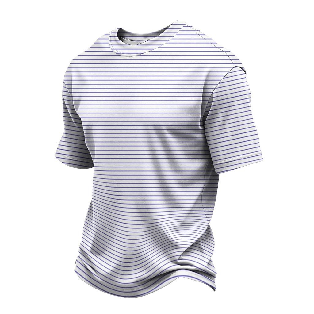 Men's Casual Quick-Dry Round Neck Short Sleeve Striped T-Shirt - Lightweight Mesh Breathable