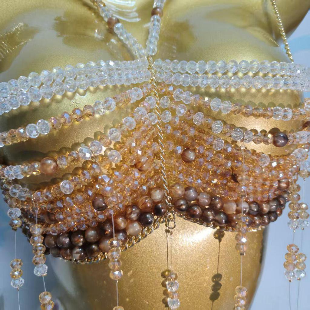 European Handmade Beaded Tassel Chest Chain - Strappy Back Beach Party Accessory