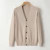 Men 100% Cotton V Neck Knit Cardigan, Slim Fit Long Sleeve Korean Style Casual Sweater Jacket for Autumn Winter