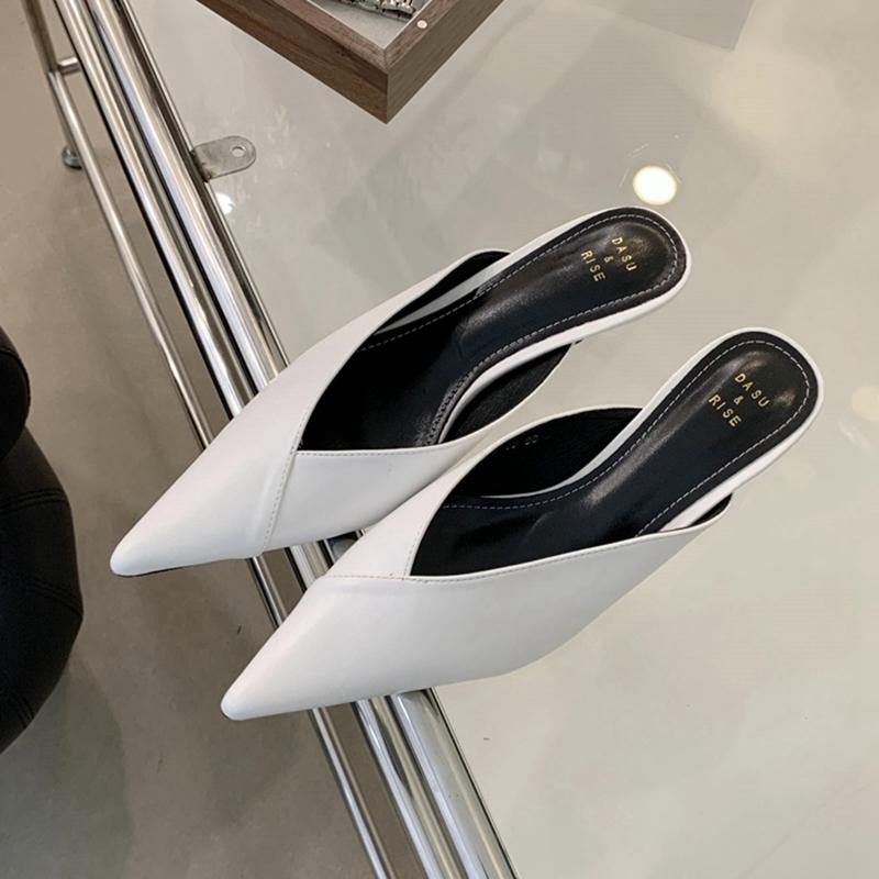 Fashion SUOJIALUN 2024 Spring New Brand Women Slipper Fashion Pointed Toe Shallow Slip On Mules Shoes Thin Low Heel Dress Sandal Shoes P