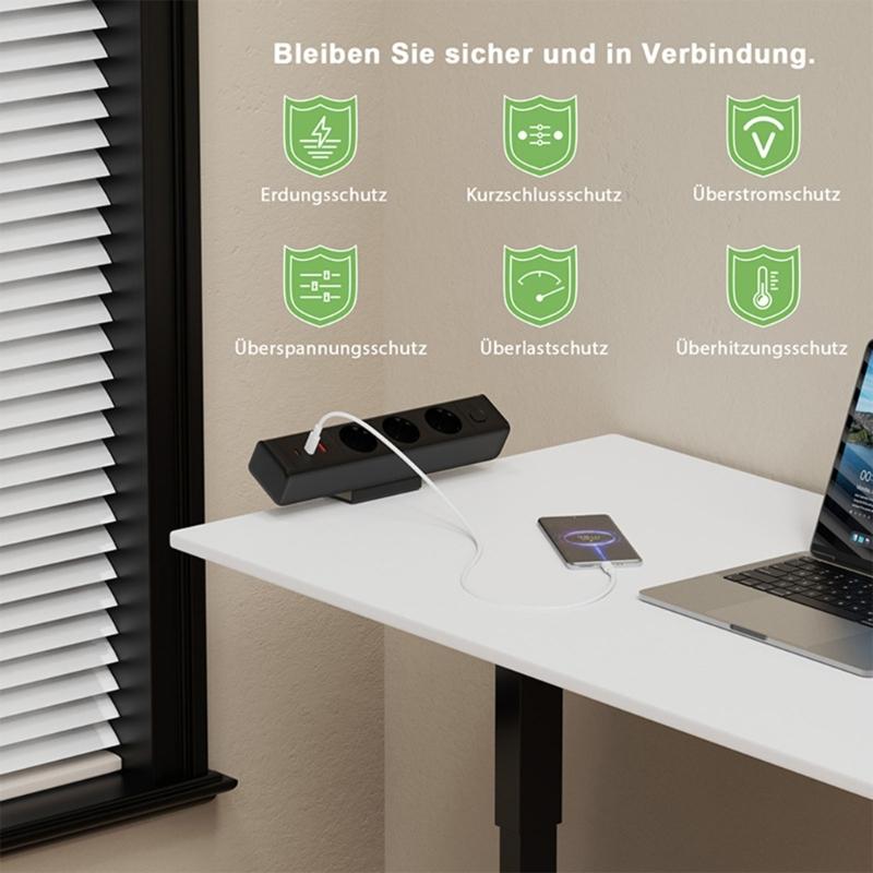 Clamp Mount Power Strips 3AC Outlets 3USB Port PD18W/65W Fast Charging Hubs 1.8Meter Cable for Home Office Desk